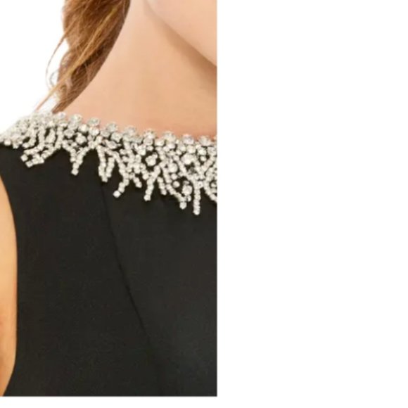 MAC DUGGAL BEADED COLLAR THIGH SLIT BLACK COLUMN GOWN sz 10 - Picture 4 of 5